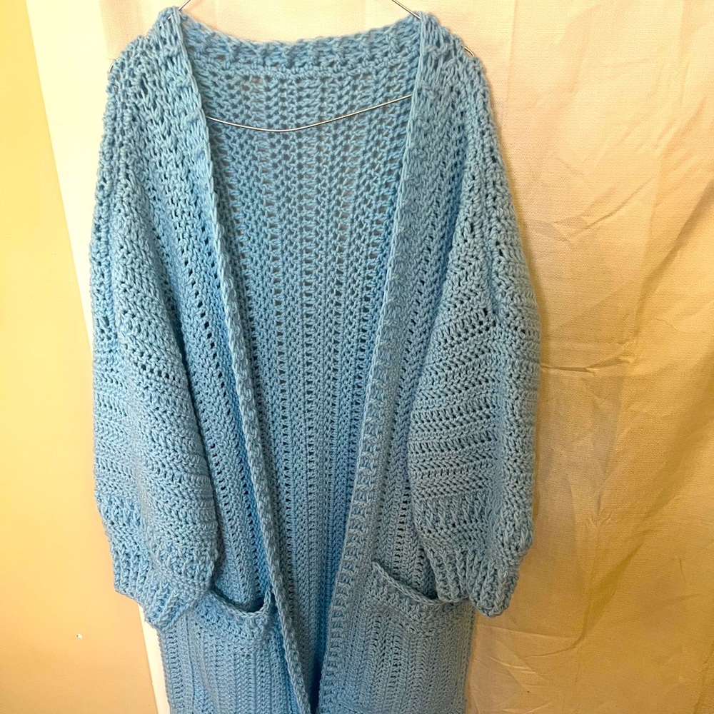 Very long cardigan blue handmade